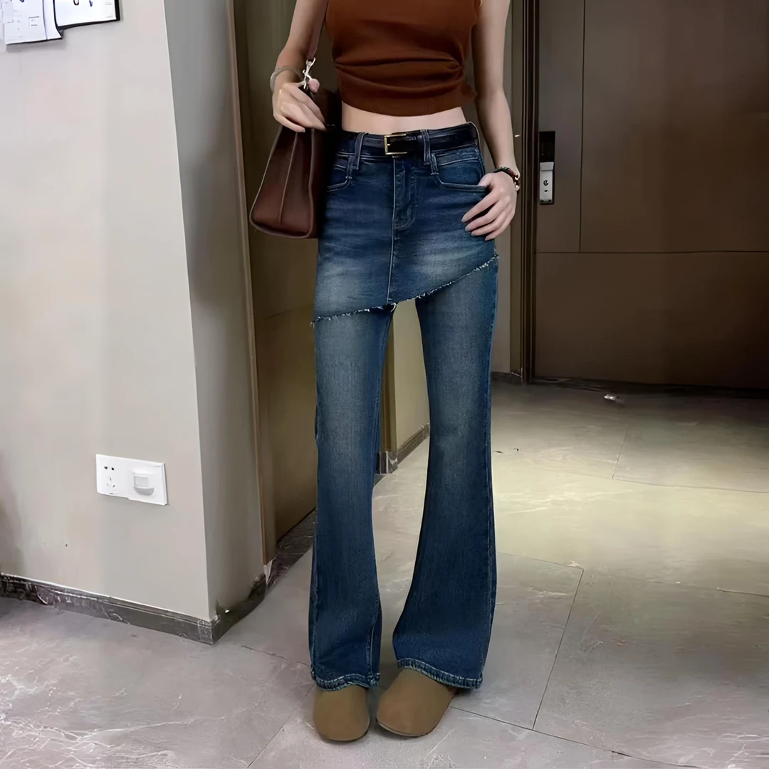 秋季新款弹力喇叭裤女裙裤牛仔裤通勤简约风显瘦显腿直长裤