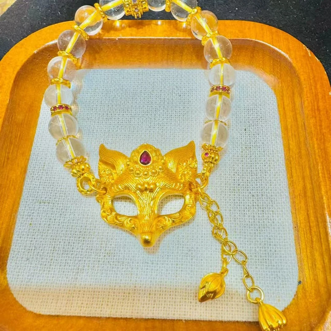 铁合金仿水晶手链 古典气质重工时尚饰品金色水晶面具个性化手链