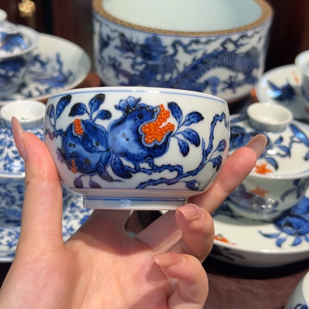 青花雯华堂手绘杯杯