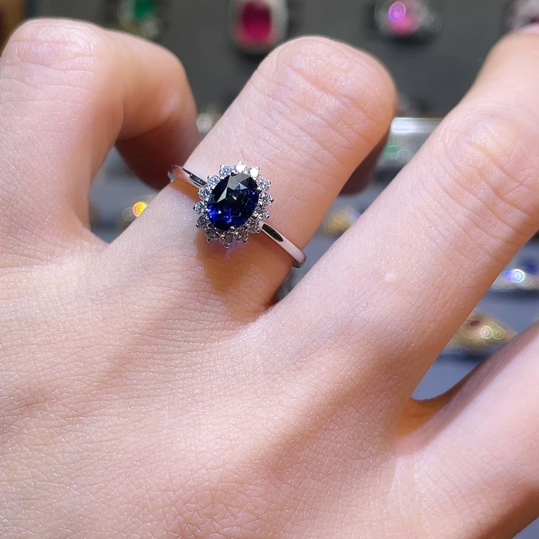 蓝宝石戒指14K金镶嵌1.18ct