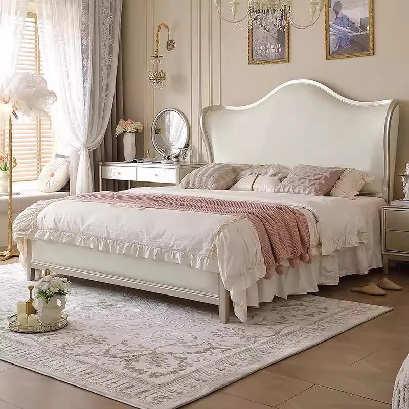 实木床主卧双人1.8米现代简约1.5M家具欧式真皮元宝床2米男孩大床