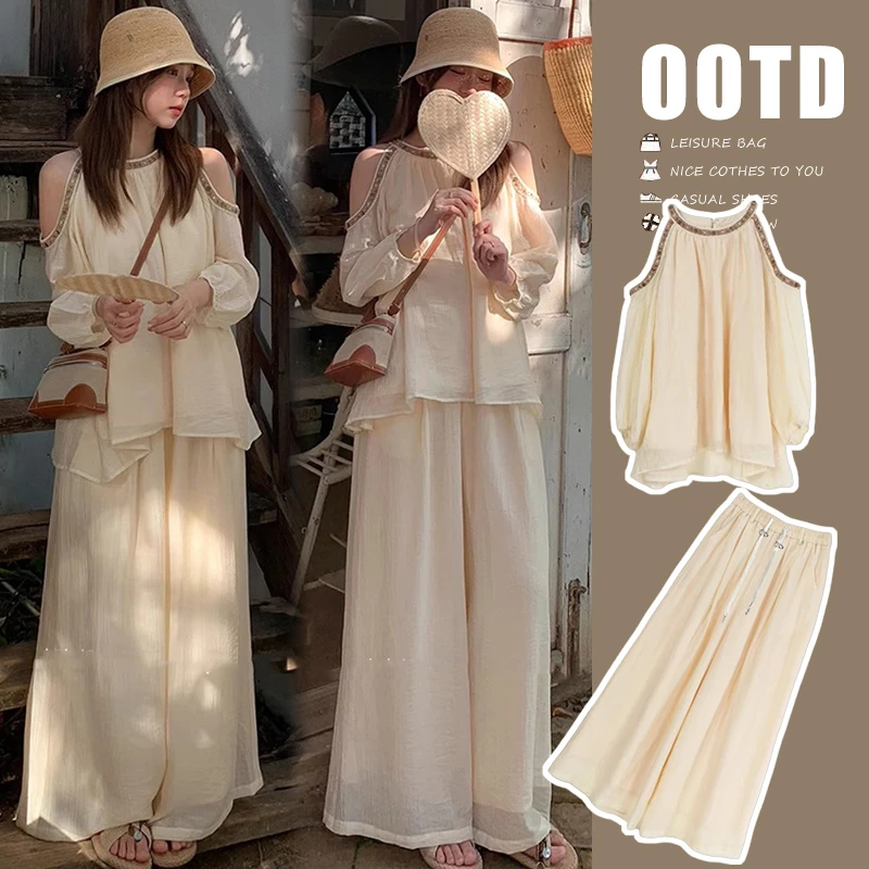 孕妇装夏季气质潮妈宽松显瘦阔腿裤2025新款减龄小清新高质量套装