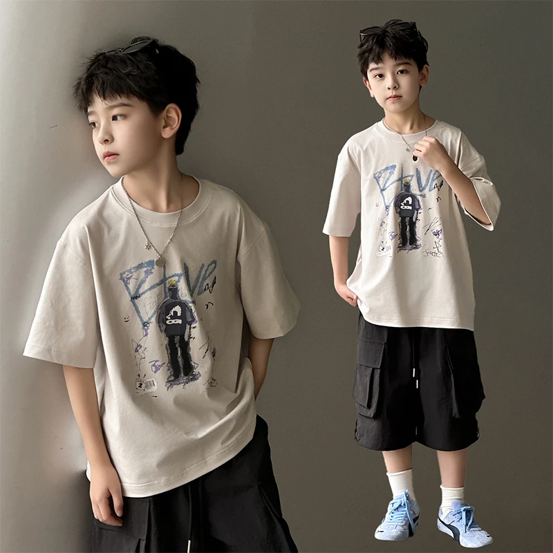 男童短袖棉t夏季2025新款中大儿童薄款半袖t恤帅气男孩夏装中袖潮