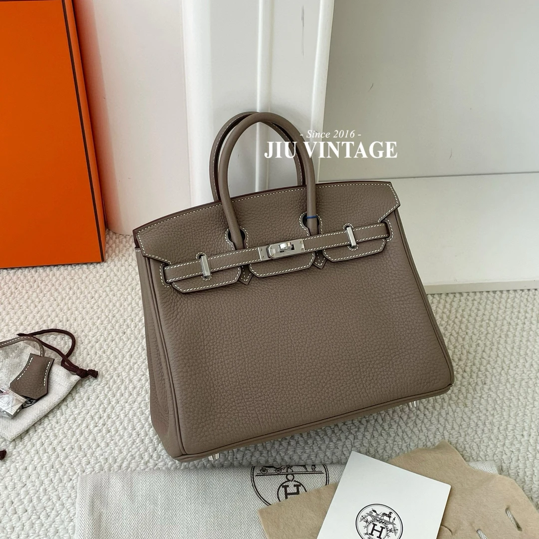 99新 Hermes/爱马仕 birkin25大象灰银扣togo闲置B刻CJM15-0246