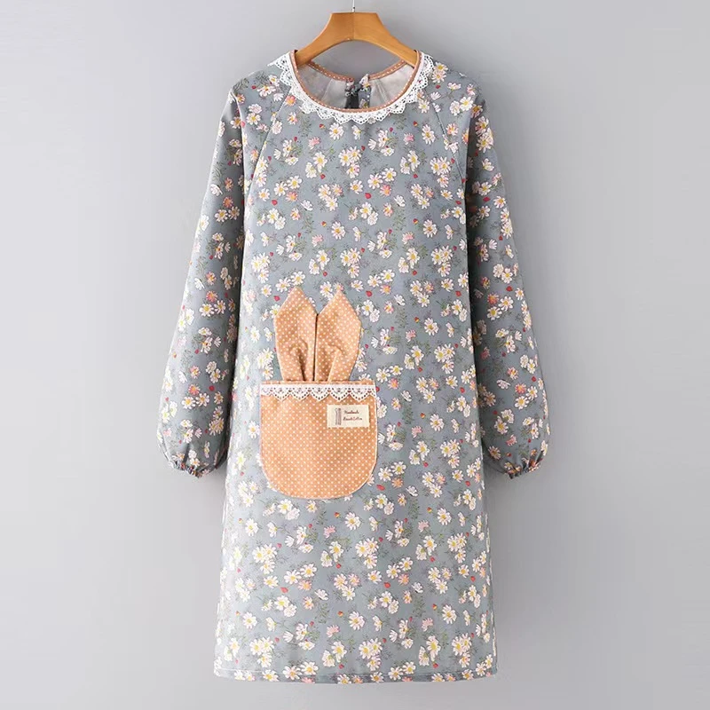 新款棉布韩版时尚厨房做饭围裙可爱耐磨上班工作餐饮专用罩衣长袖