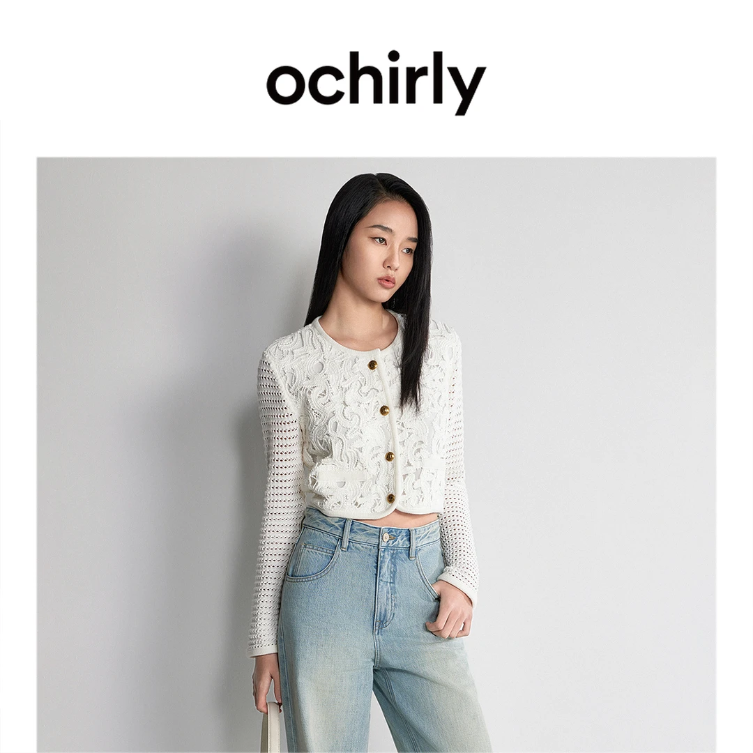 ochirly欧时力 肌理感针织外套春短款风感波粒1LY104497F