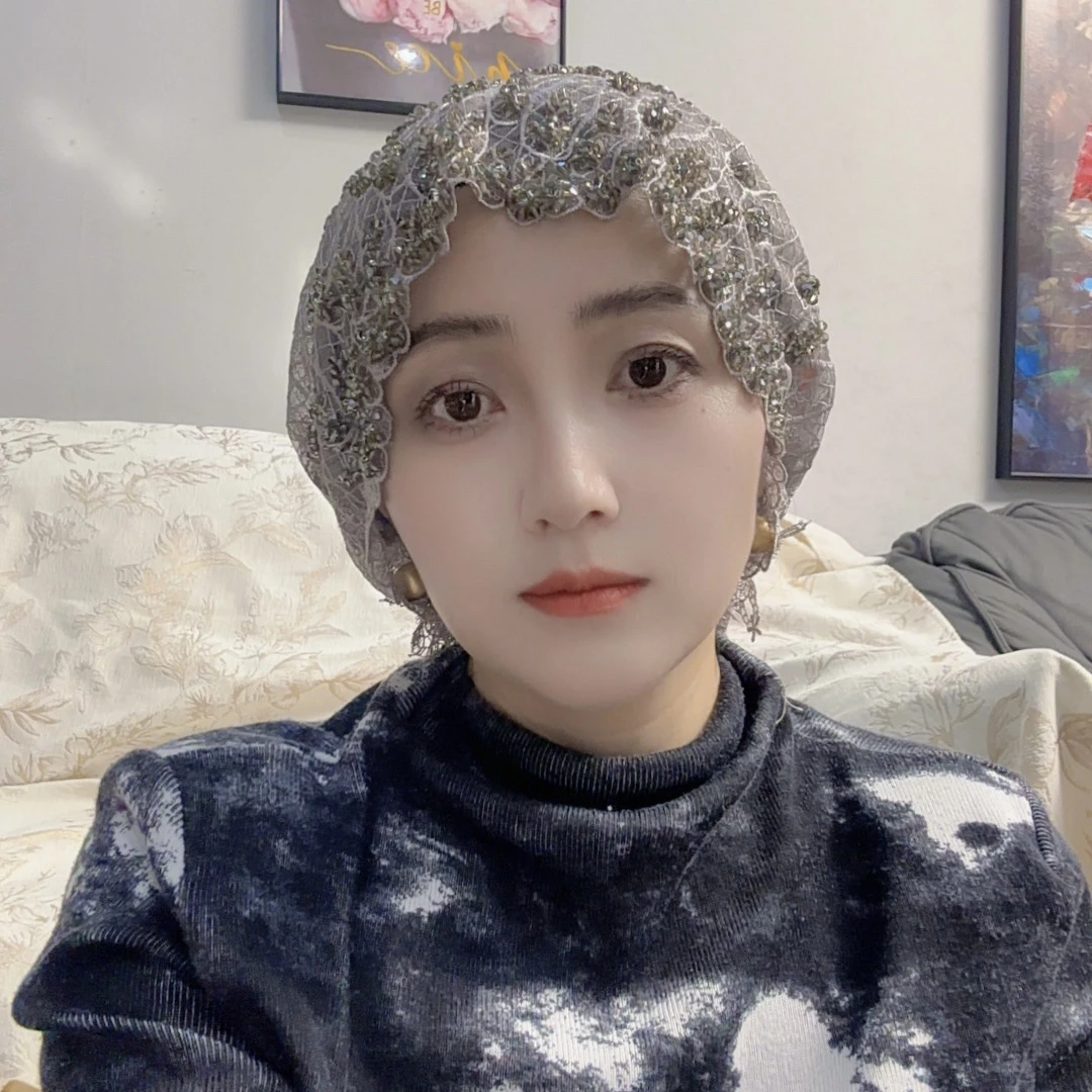 女士手工蕾丝流苏包头帽时尚百搭复古鱼尾高级绑带抽绳款