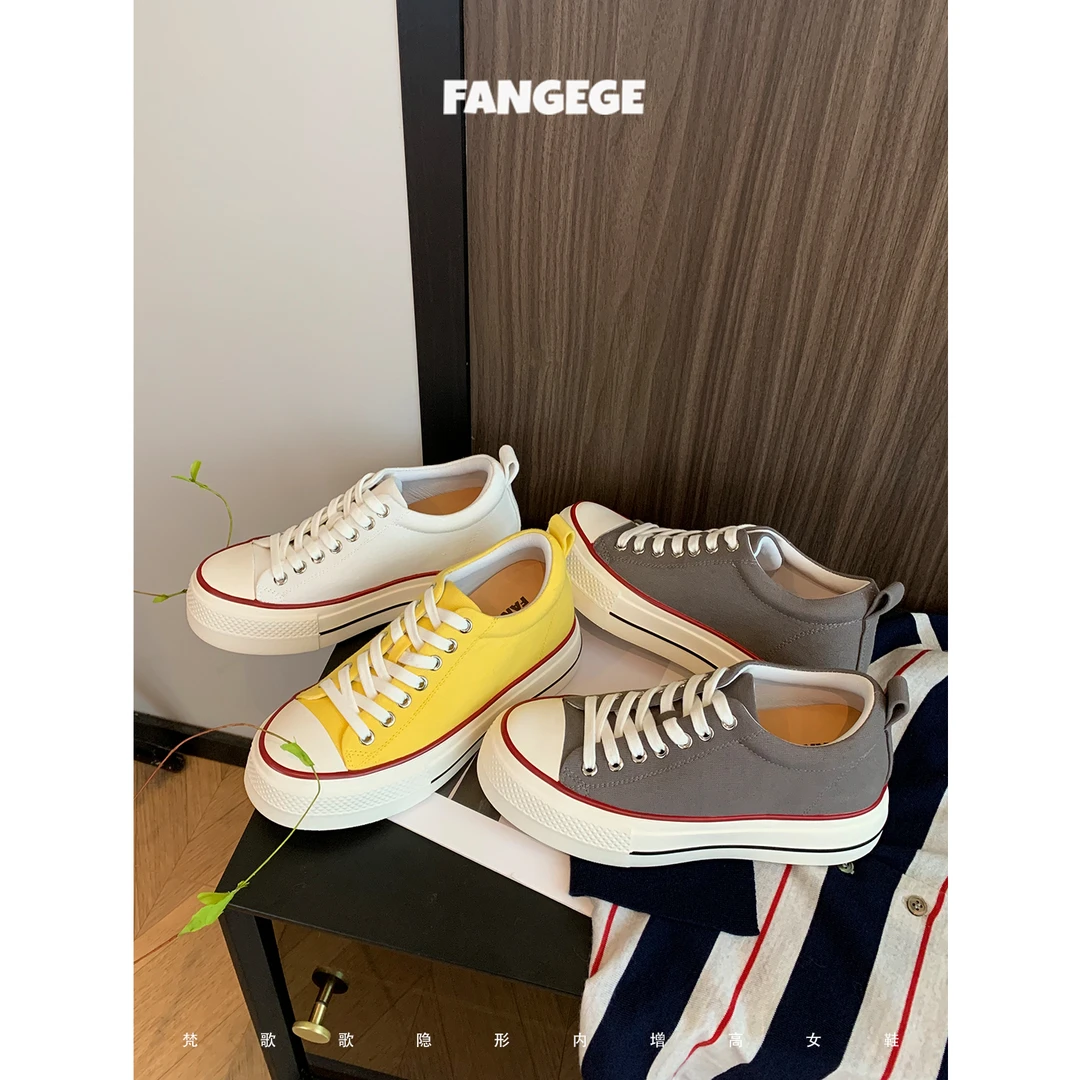 FANGEGE/梵歌歌 2026新款8cm内增高帆布鞋女夏季百搭厚底小白鞋