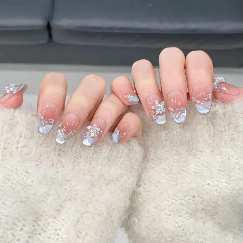 纯手工高颜值网红穿戴甲片法式小钻爆闪猫眼