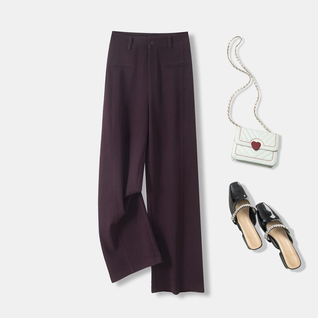 2024冬季加厚保暖羊毛呢直筒百搭舒适高腰时尚休闲长裤-5912