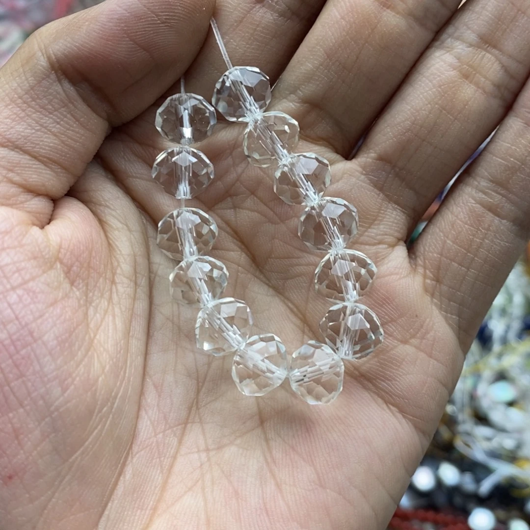 玛瑙/玉髓未镶嵌珠宝半成品15颗纯天然双A切面飞碟白水晶10mm