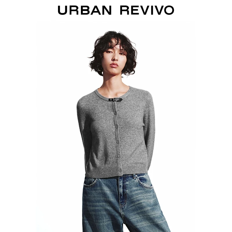 UR2025秋季新款女格雷系金属扣饰针织开衫UYV950088+