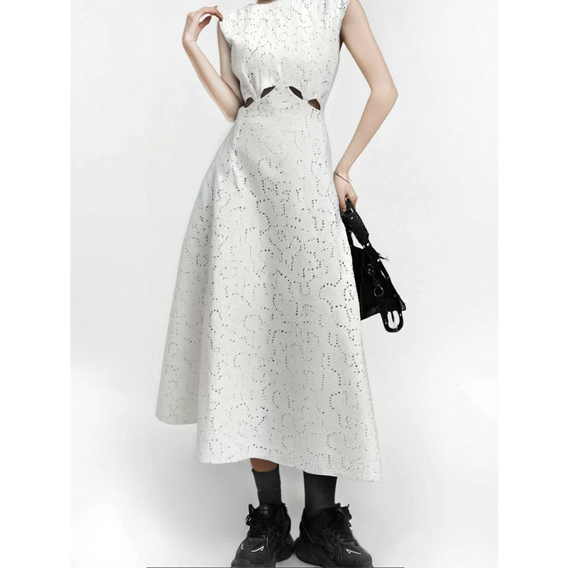 【原创设计】93126新中式连衣裙女夏小众气质无袖法式白色礼服裙
