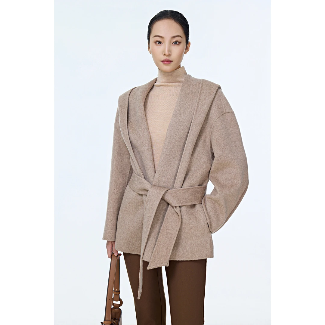 【CRANE 】斗篷连帽毛呢大衣 2025秋冬新款百搭高级通勤时尚