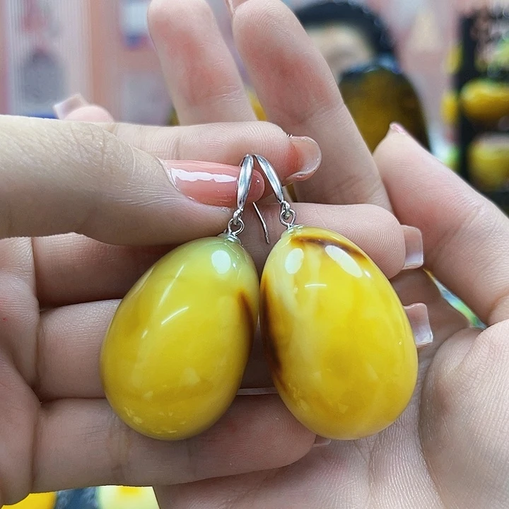 琥珀银S925镶嵌颈饰耳环