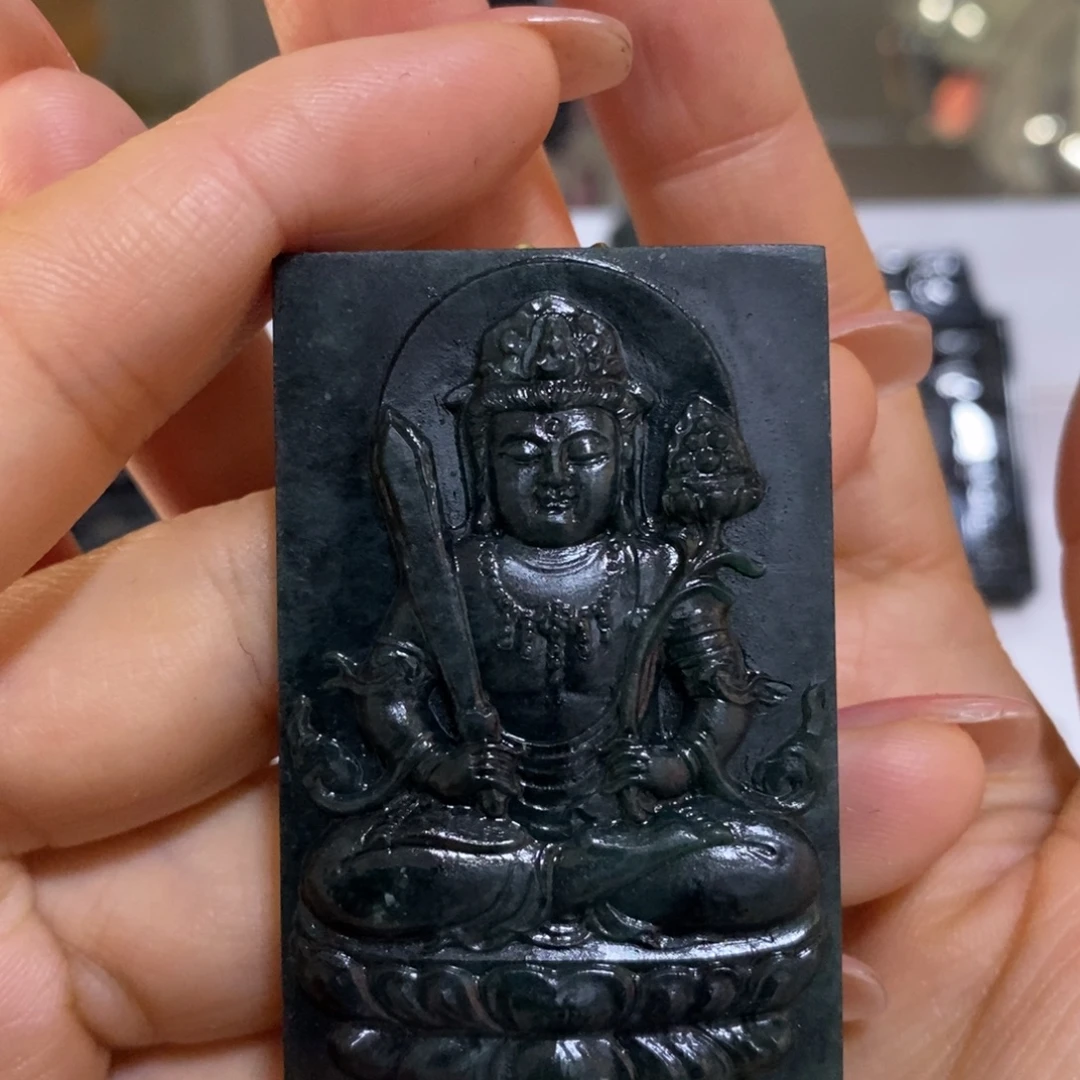 定制翡翠未镶嵌虚空藏菩萨吊坠天然A货墨翠