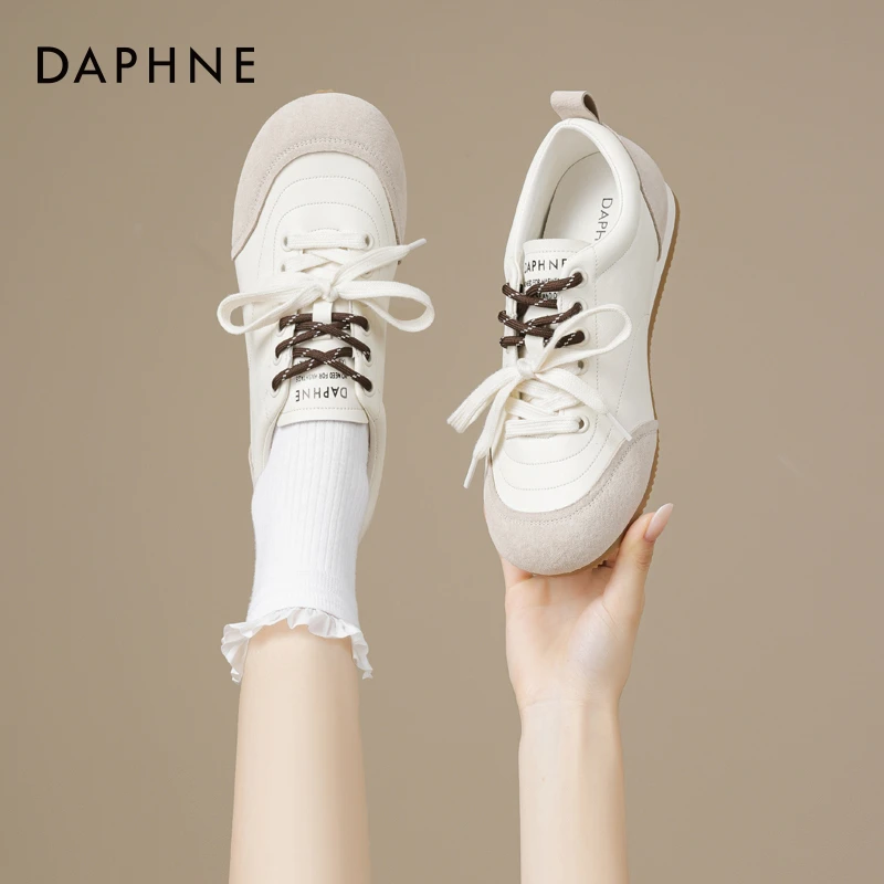 达芙妮品牌正品双鞋带德训鞋女2025秋季软底小白鞋小众轻便休闲鞋