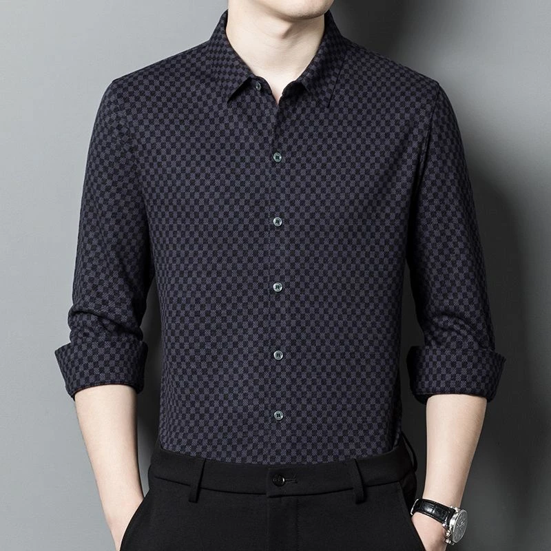 皮尔卡丹正品男装潮流春秋款长袖衬衫洋毛寸衫2026年新款休闲百搭