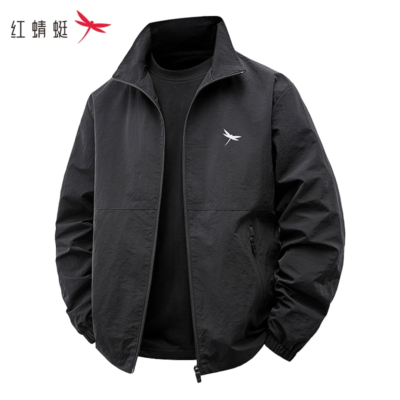 红蜻蜓夹克外套男春秋透气商务休闲免烫立领三防中老年爸爸装