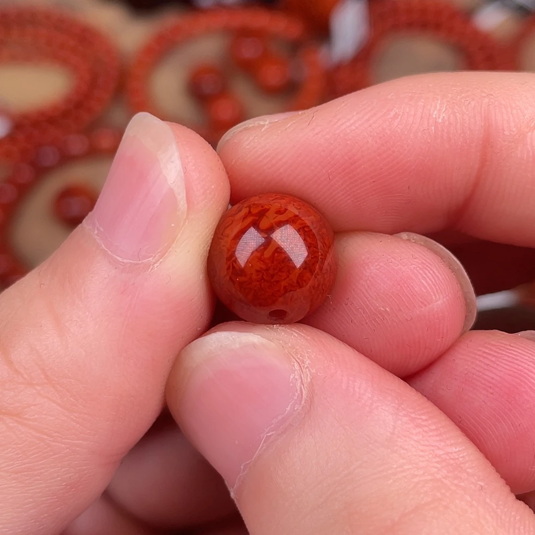 未镶嵌其他南红玛瑙11.8mm瓦西玫红火焰纹单珠