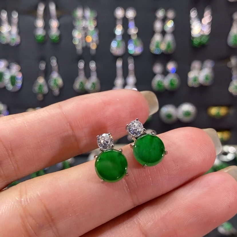 【闪购商品】翡翠耳饰银S925镀金镶嵌