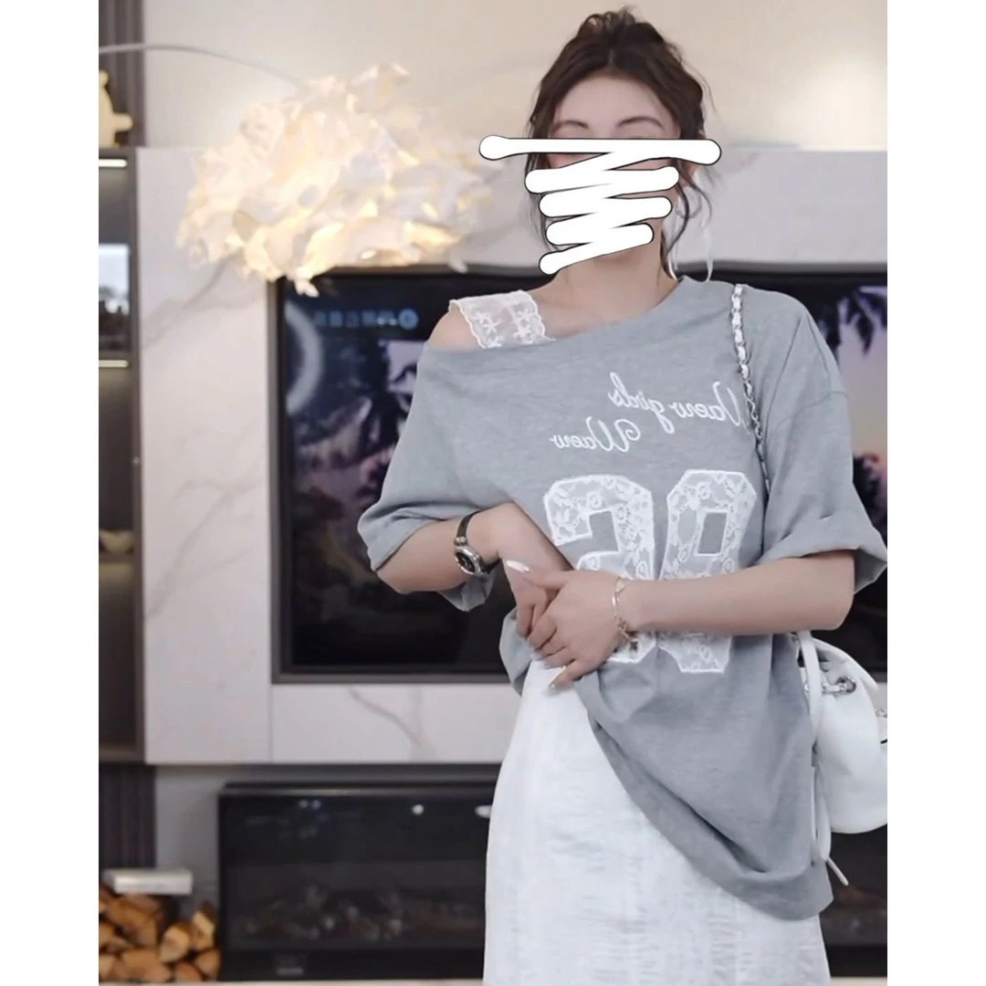 速干短袖刺绣蕾丝露背耐磨T恤套装夏季显瘦ins印花春夏小众