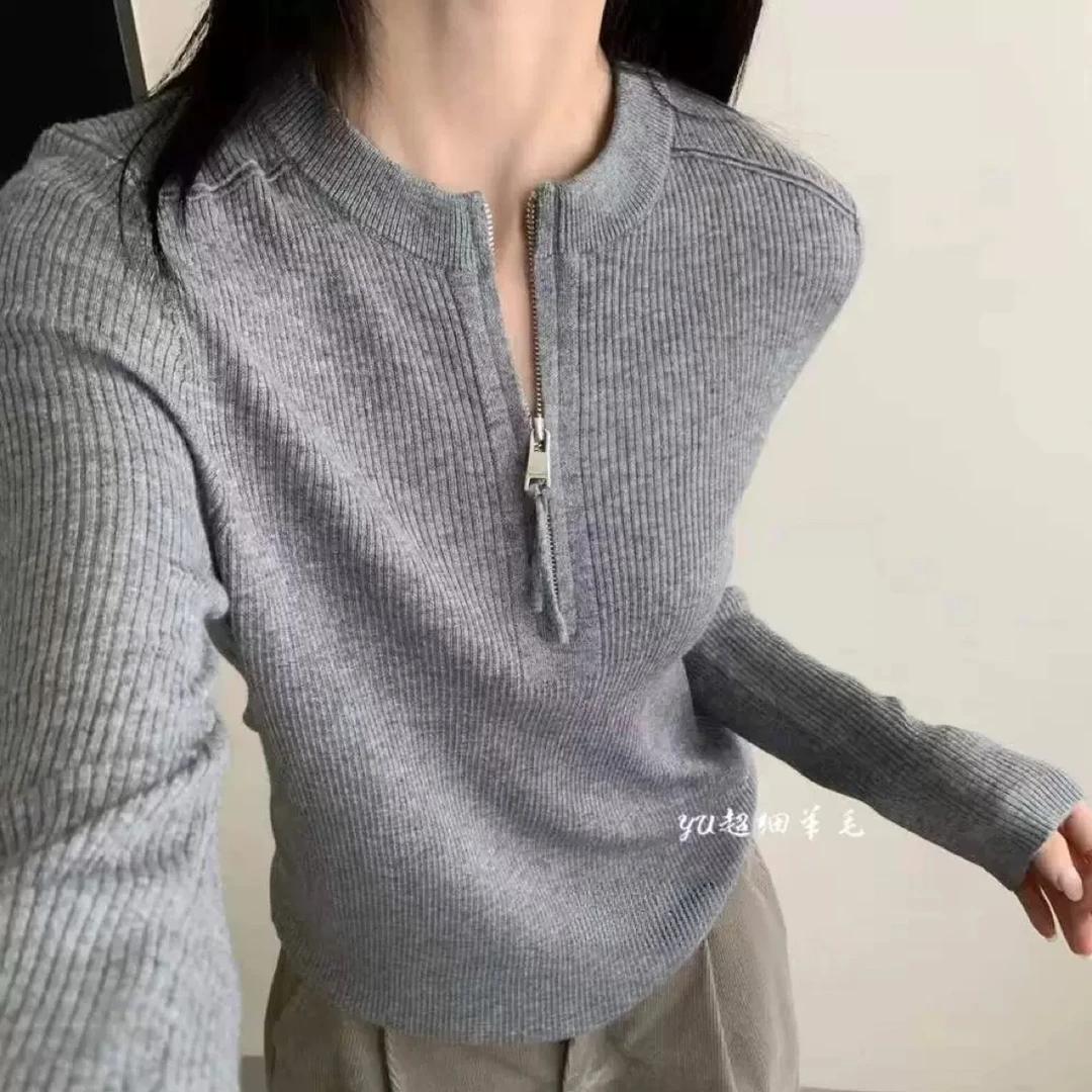 〔纯色半拉链圆领细羊毛〕〔不可机洗〕欧货半拉链圆领长袖针织衫