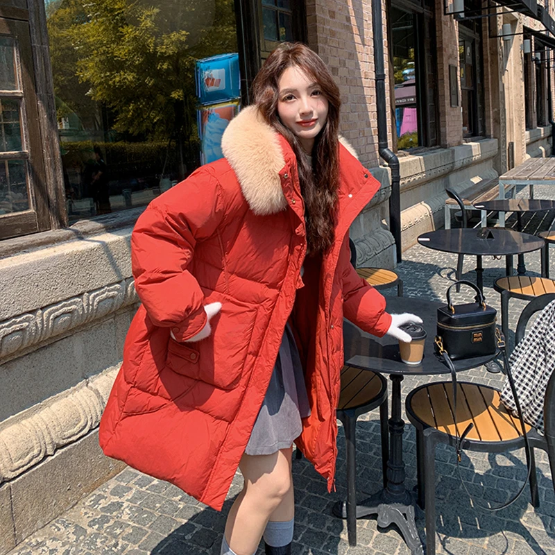 胖mm加肥加大加宽松新款韩版大毛领孕妇特大码羽绒服