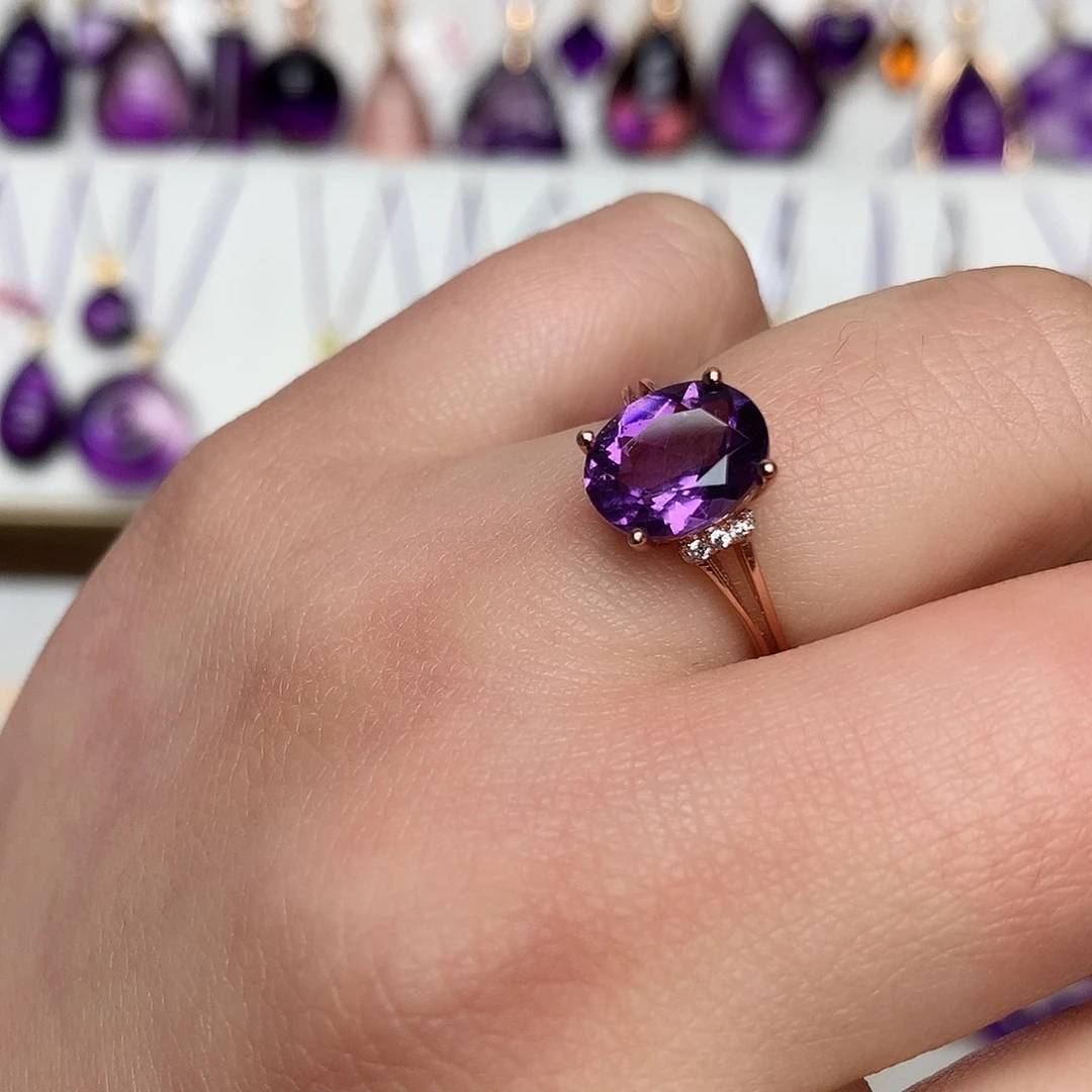 银S925镶嵌珠宝半成品紫晶L 经典款戒指