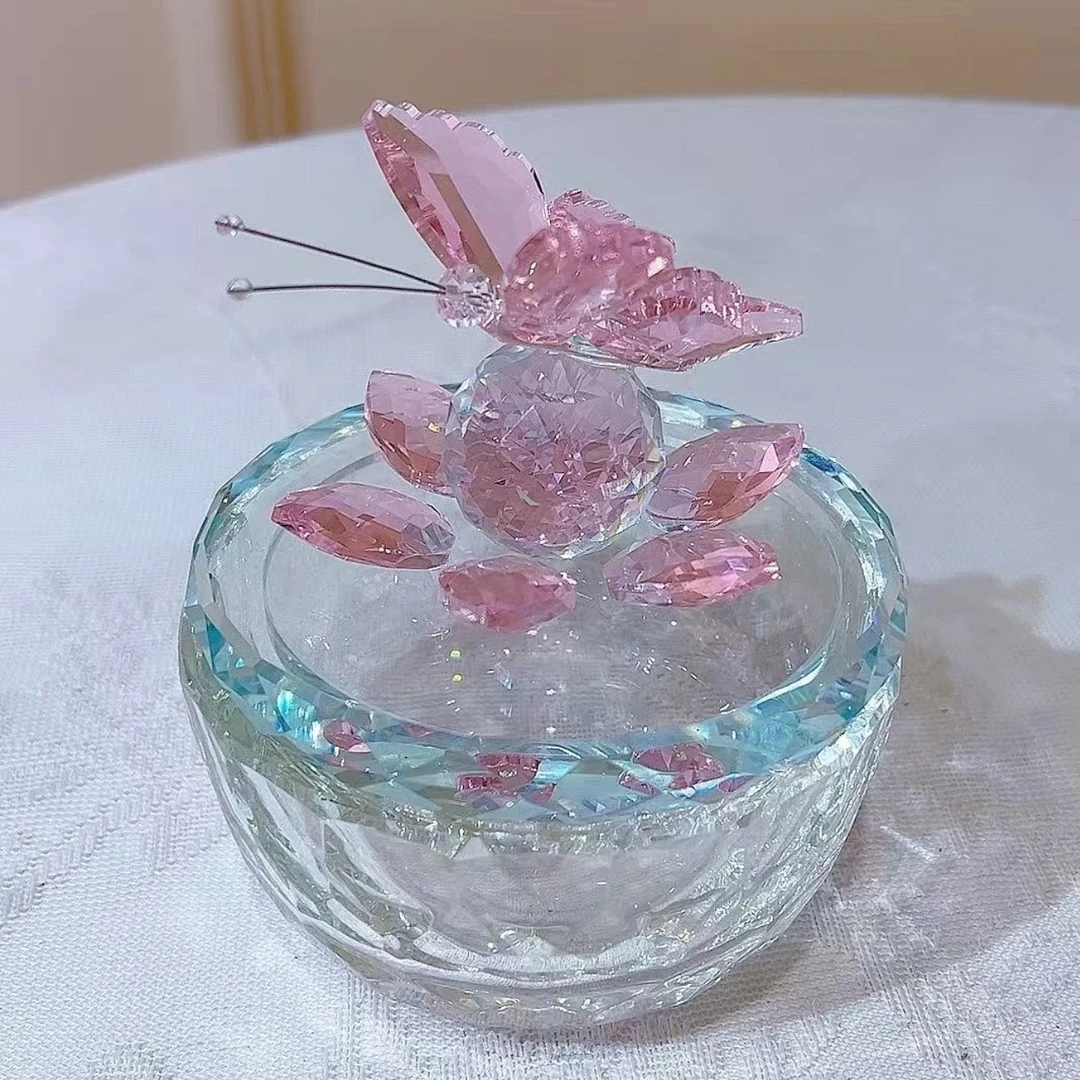 可爱水晶玻璃网红手工粉色创意蝴蝶摆件蝴蝶样式家居装饰摆件