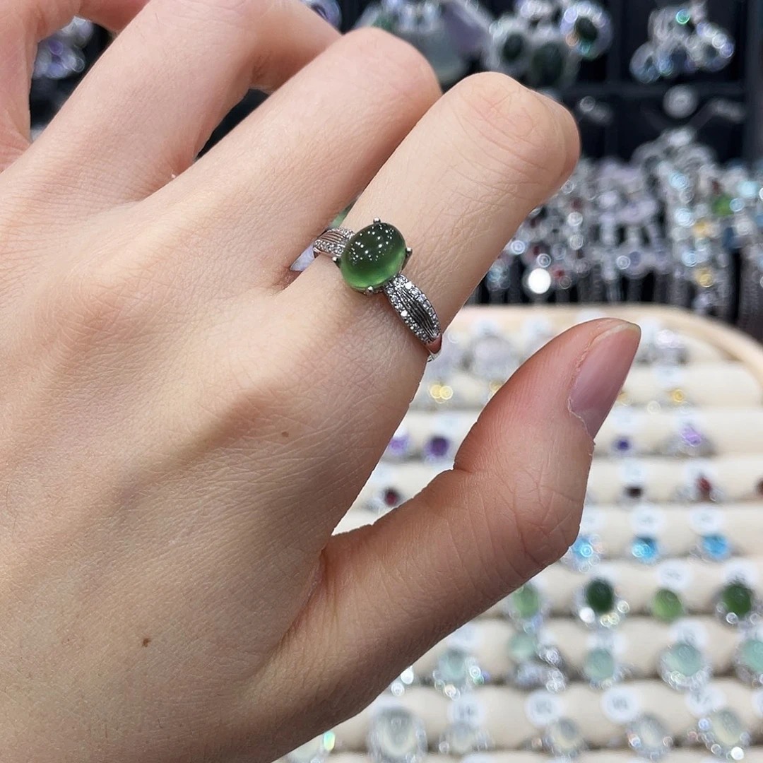 蛇纹石玉银S925镶嵌戒指戒指