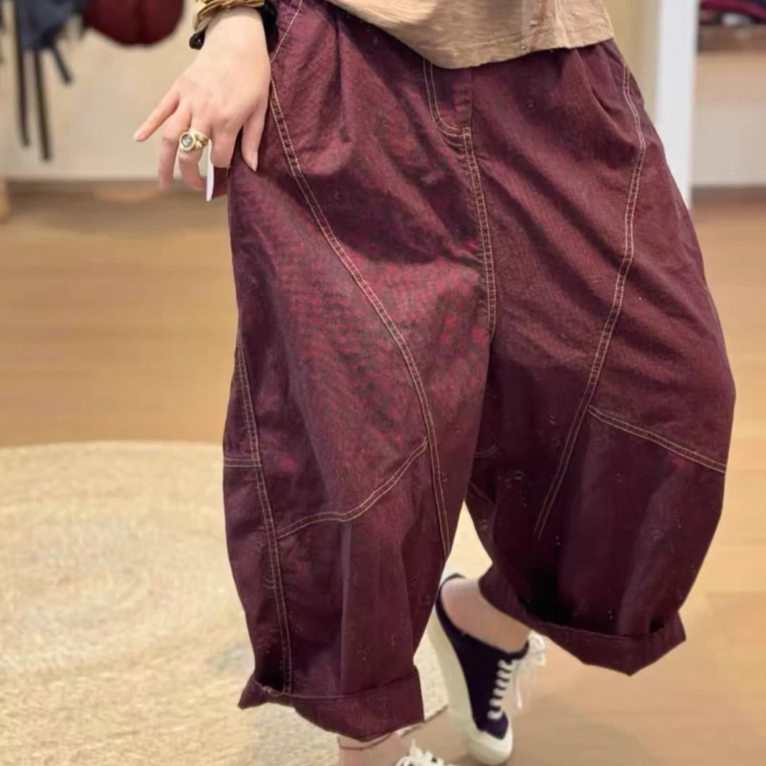忆古色织撞色腰双层双压线文艺休闲裤百搭有型时尚百搭做旧风格