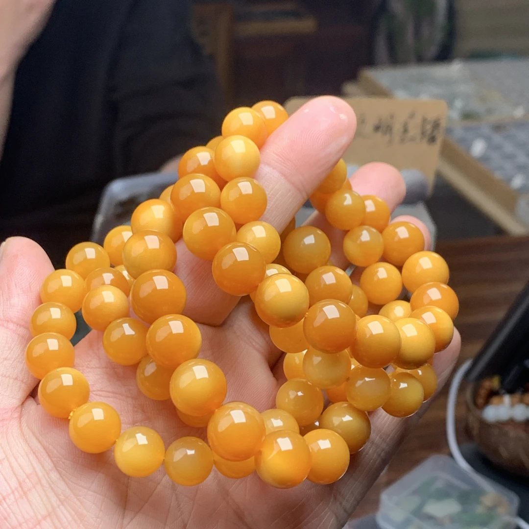 李栋玉雕  缅黄手串 0238 多样性发其一  非完美品