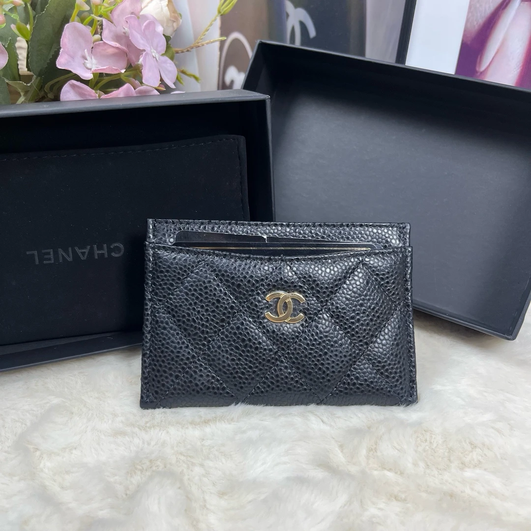 未使用 Chanel/香奈儿 黑金荔枝牛卡包(30开带卡全套)