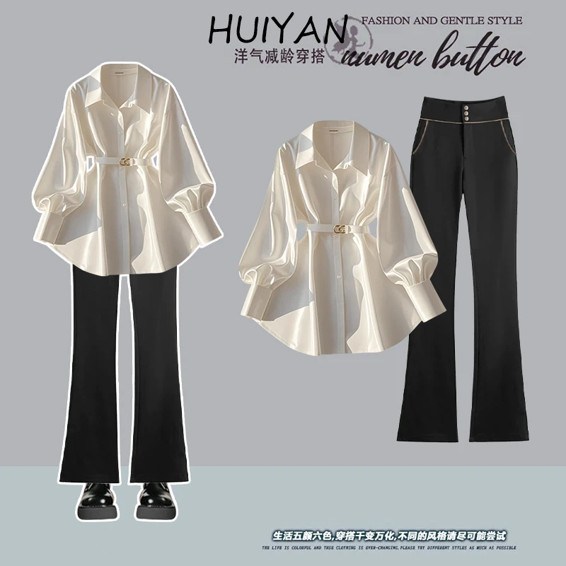 早春穿搭一整套法式长袖衬衫气质裤子女装新款今年流行休闲套装