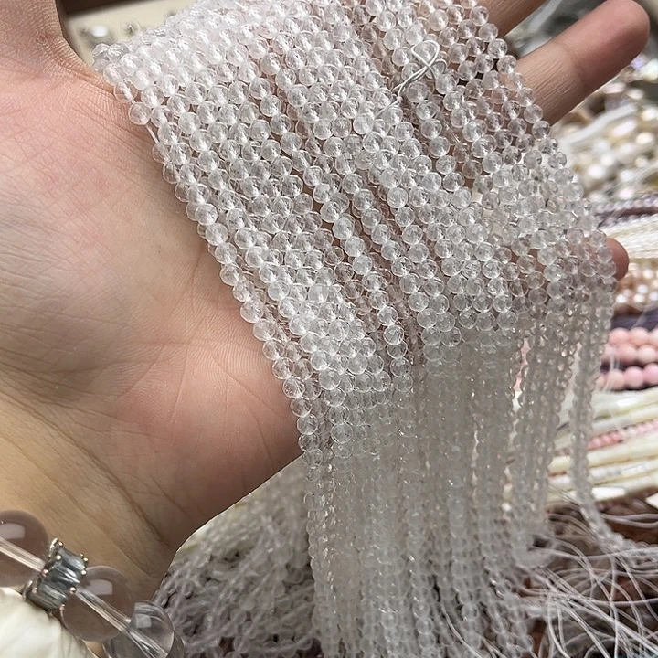 玛瑙/玉髓未镶嵌珠宝半成品一条4mm左右白水晶刻面