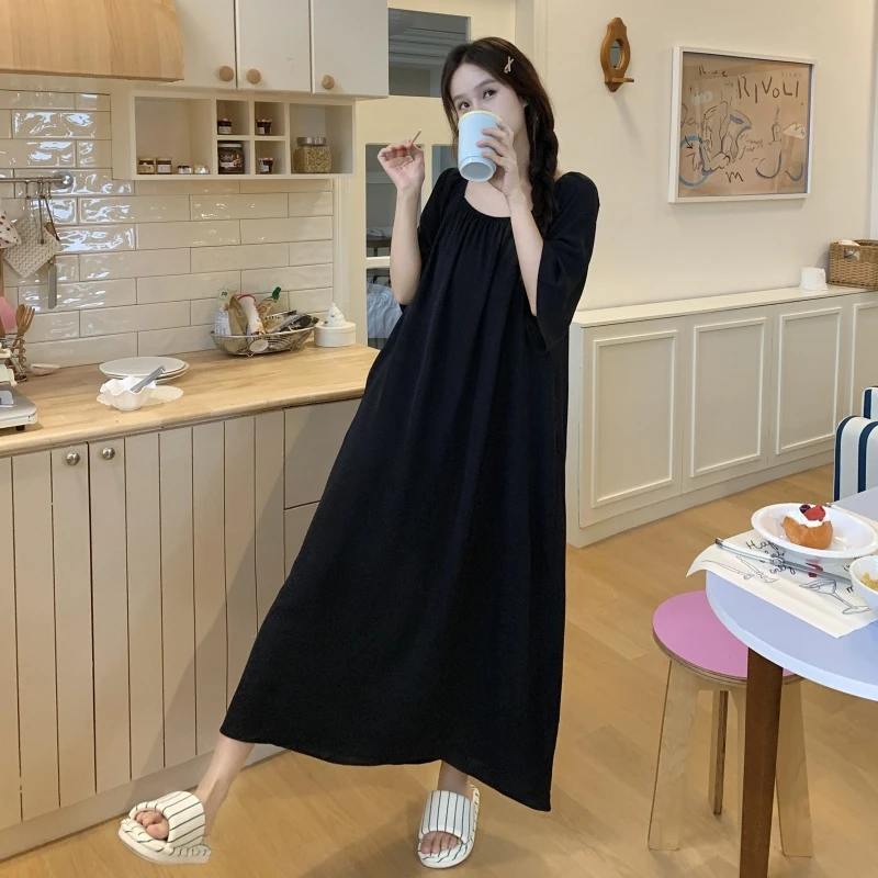 夏季女士新款睡衣加肥加大码胖mm宽松纯色睡裙可外穿家居服睡衣