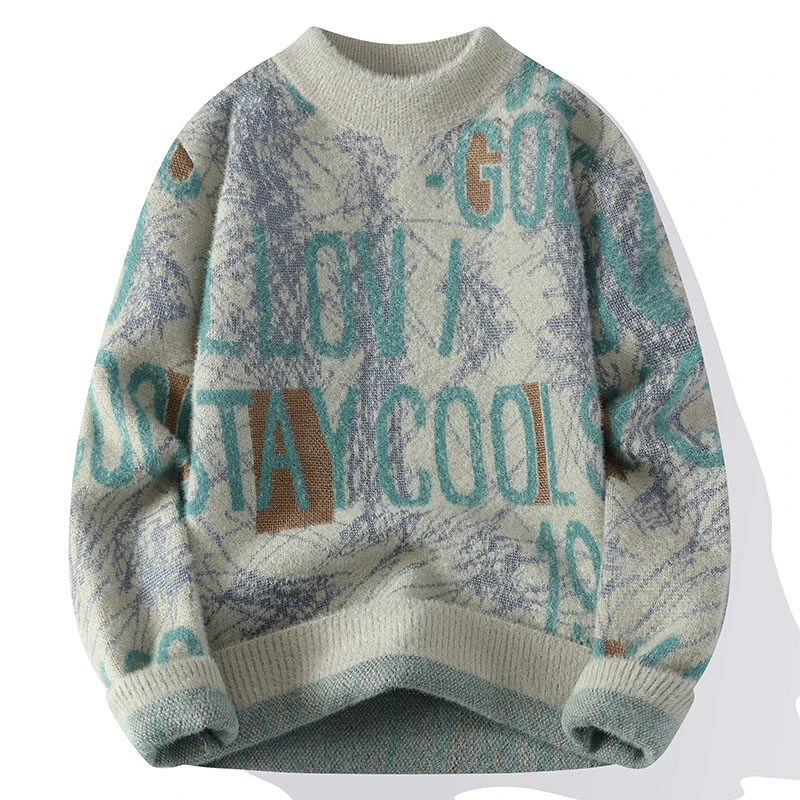 保罗爵克仕秋冬新款圆领加厚毛衣青年学生宽松休闲时尚潮流针织衫