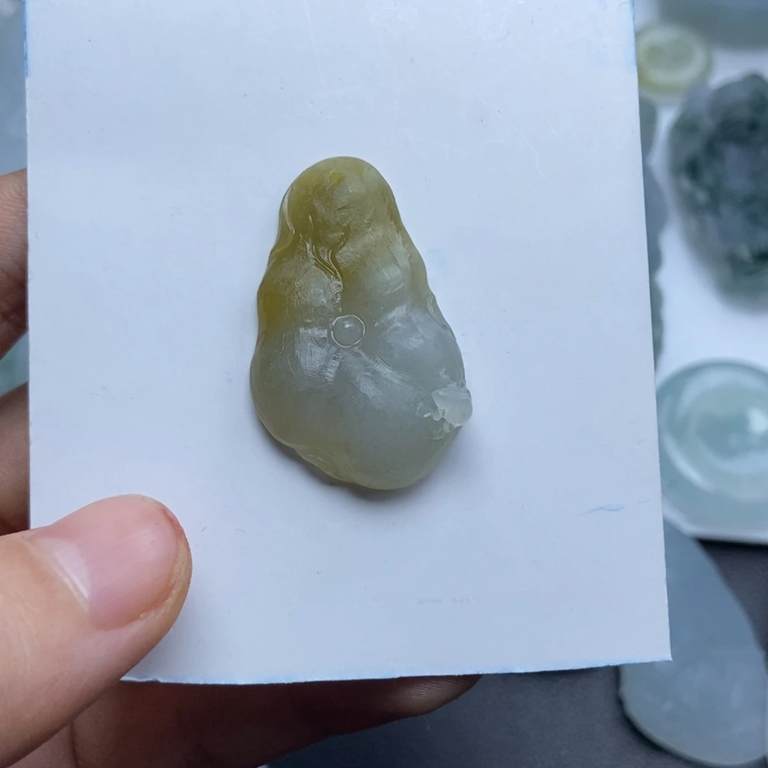 未镶嵌定制翡翠人***戏荷叶