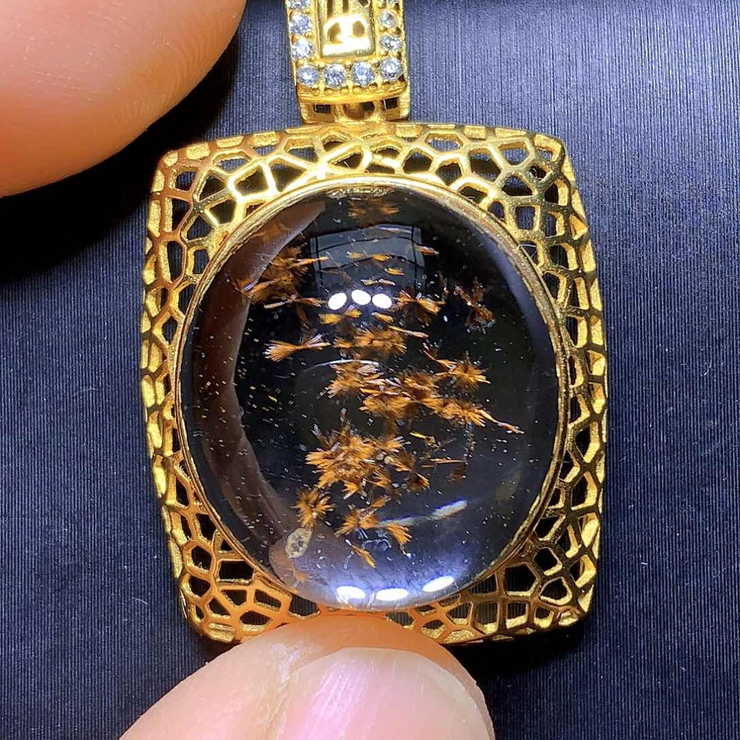 水晶吊坠银S925镀金镶嵌天然水晶