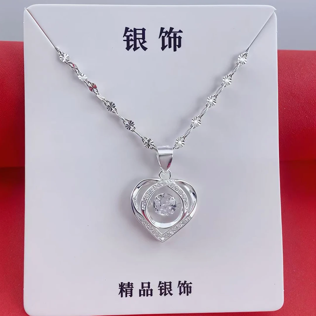 坠链均足银 【一套价】足银999.9雪花链➕足银灵动爱心吊坠 纯银套链