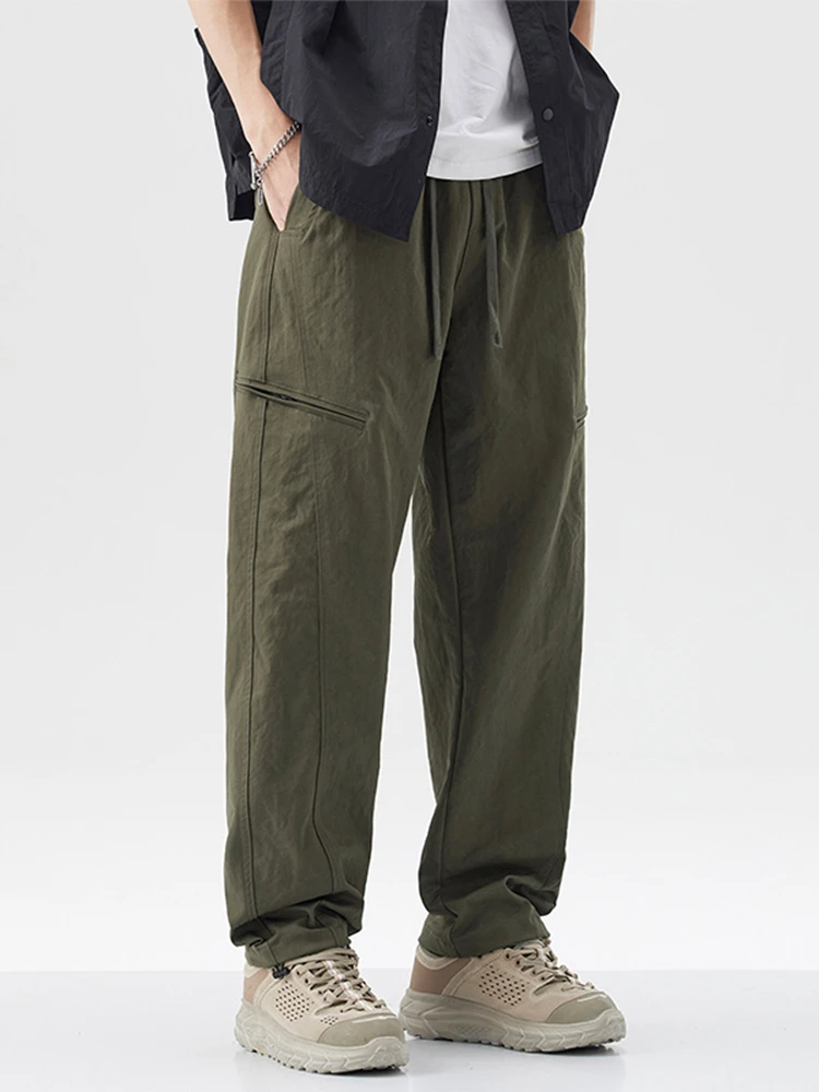 夏季休闲裤男士美式小弯刀工装冲锋裤纯色薄款复古工装裤潮流秋季