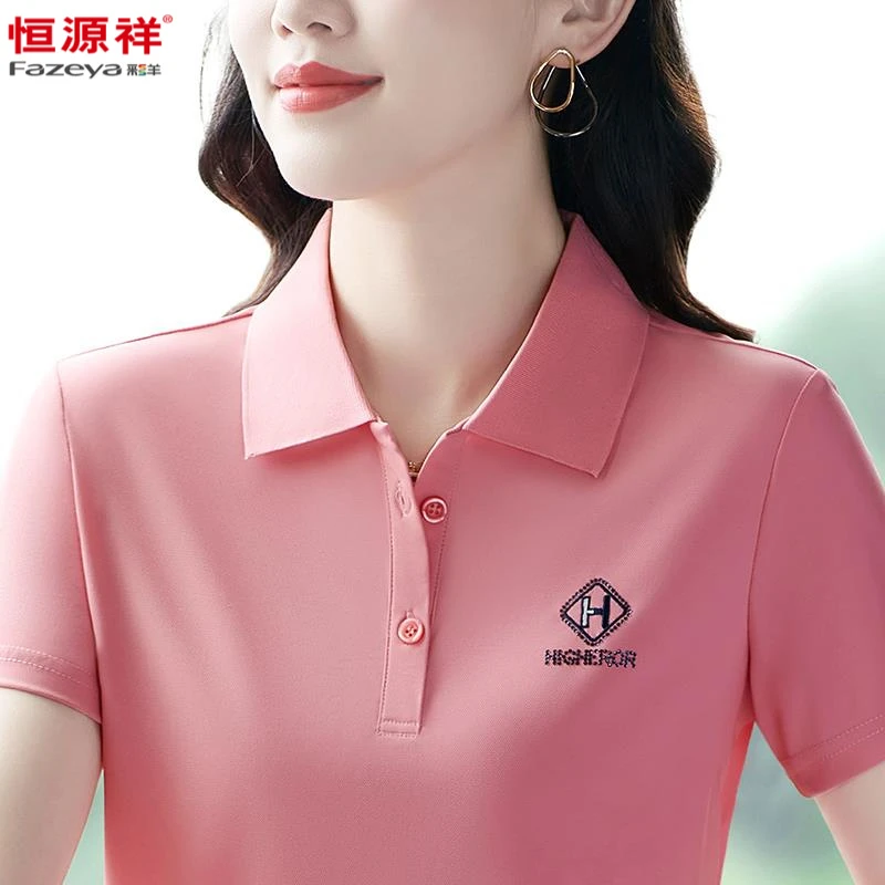 彩羊品牌装冰丝短袖t恤女妈妈装夏季时尚polo衫宽松休闲速干上衣