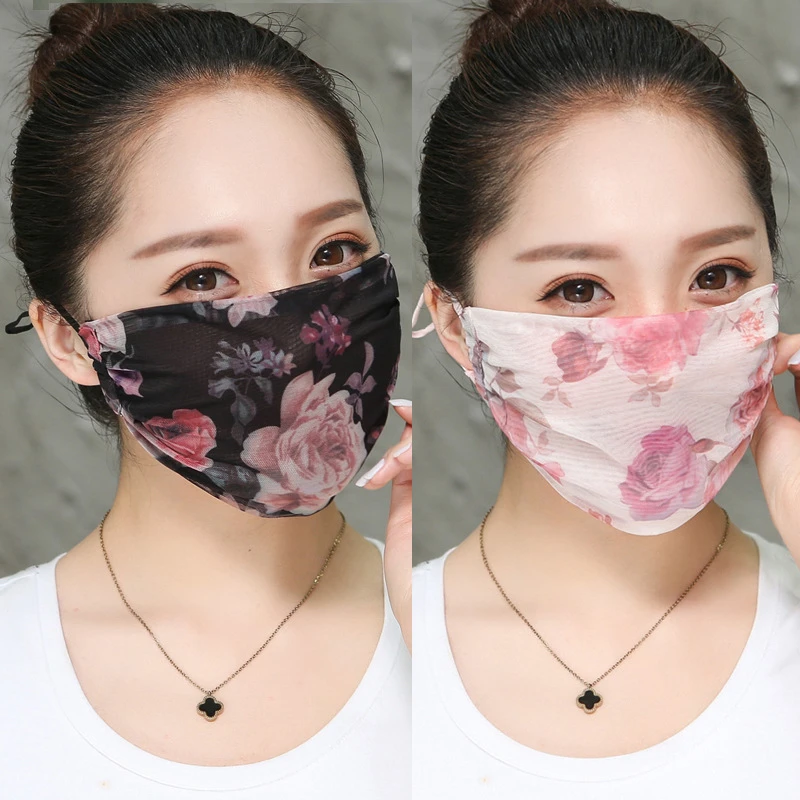 夏季冰丝口罩女薄透气加大防紫外线遮脸全脸易呼吸可水洗印花淑女