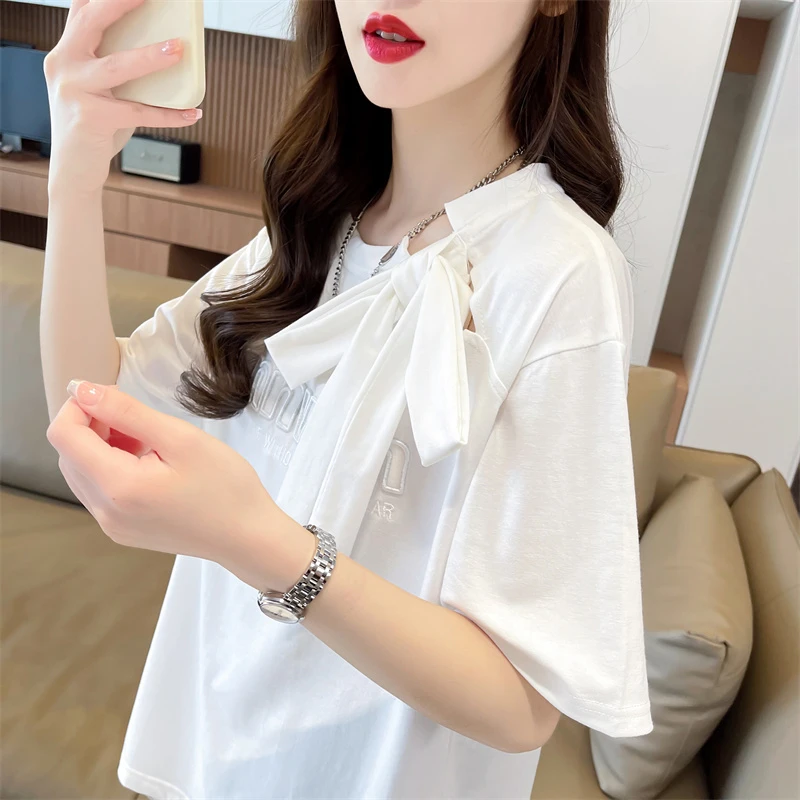 2024夏季新款小个子洋气短袖女装T恤宽松百搭小众减龄上衣打底衫