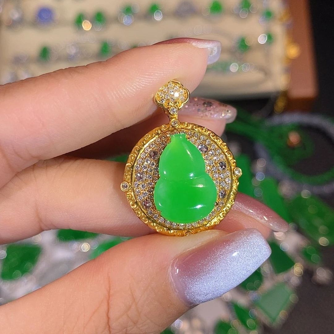 翡翠18K金镶嵌吊坠(不含链)葫芦吊坠