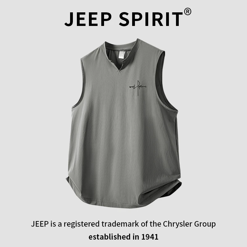 JEEPSPIRIT吉普男士夏季休闲背心冰丝薄款美式运动宽松潮流无袖t