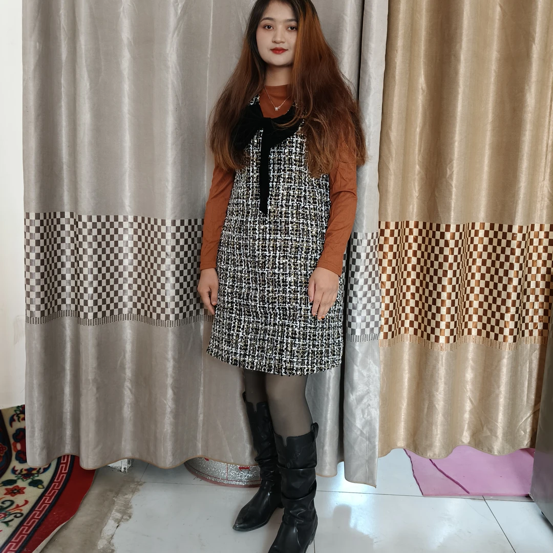 NG冬季亮片鸵鸟毛背心裙适合宴会穿着的连衣裙