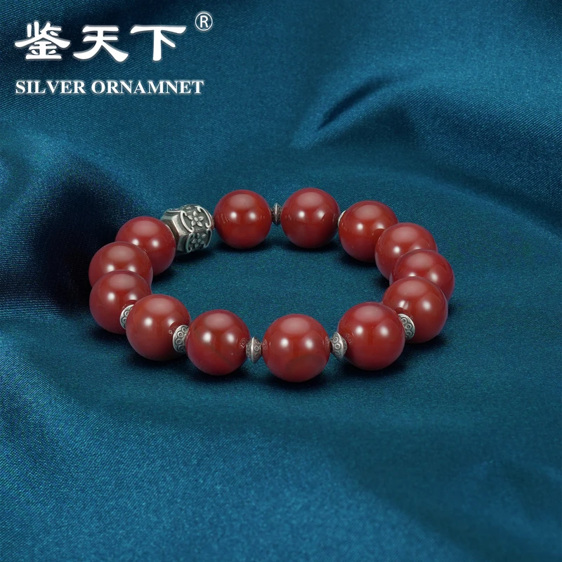 925银手链 [鉴天下]复古串珠五瓣花桶珠手串06600209气质轻奢百搭