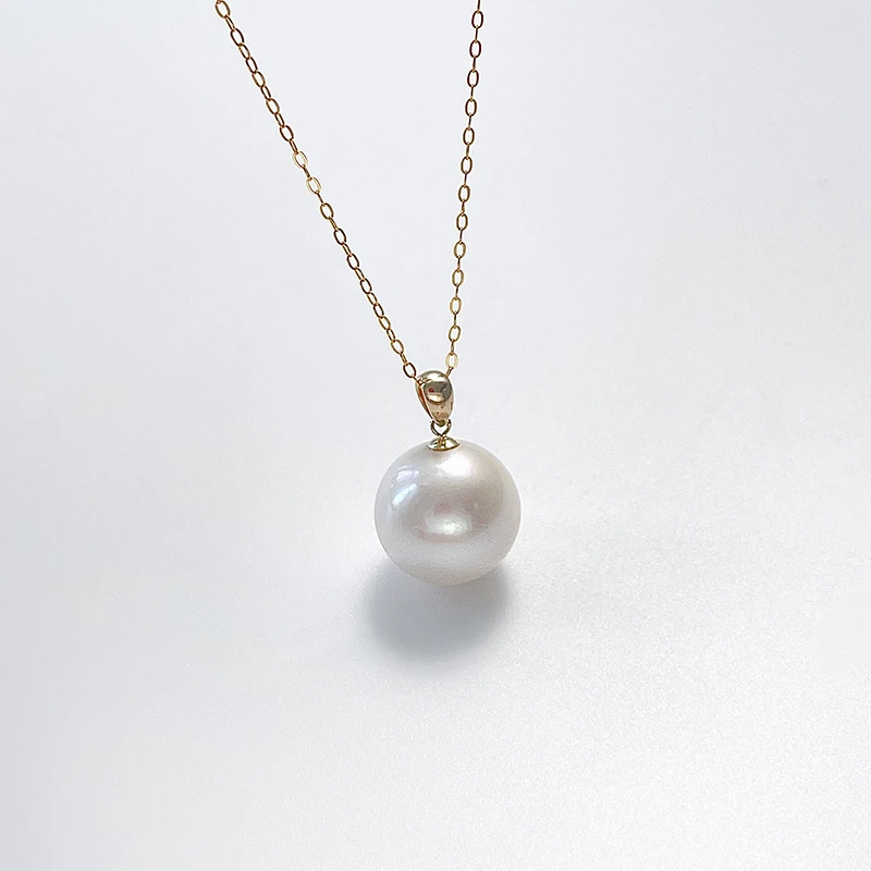 mmmm/金魅18k金大点位13-14mm白色淡水珍珠简单气质设计吊坠项链